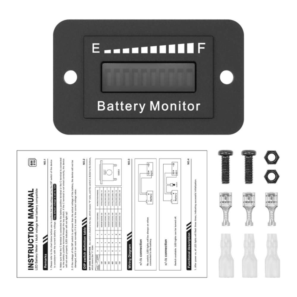 BM210 Electric Vehicles / Golf Carts LED Battery Indicator Adjustable Voltage 12V-72V - Image 2