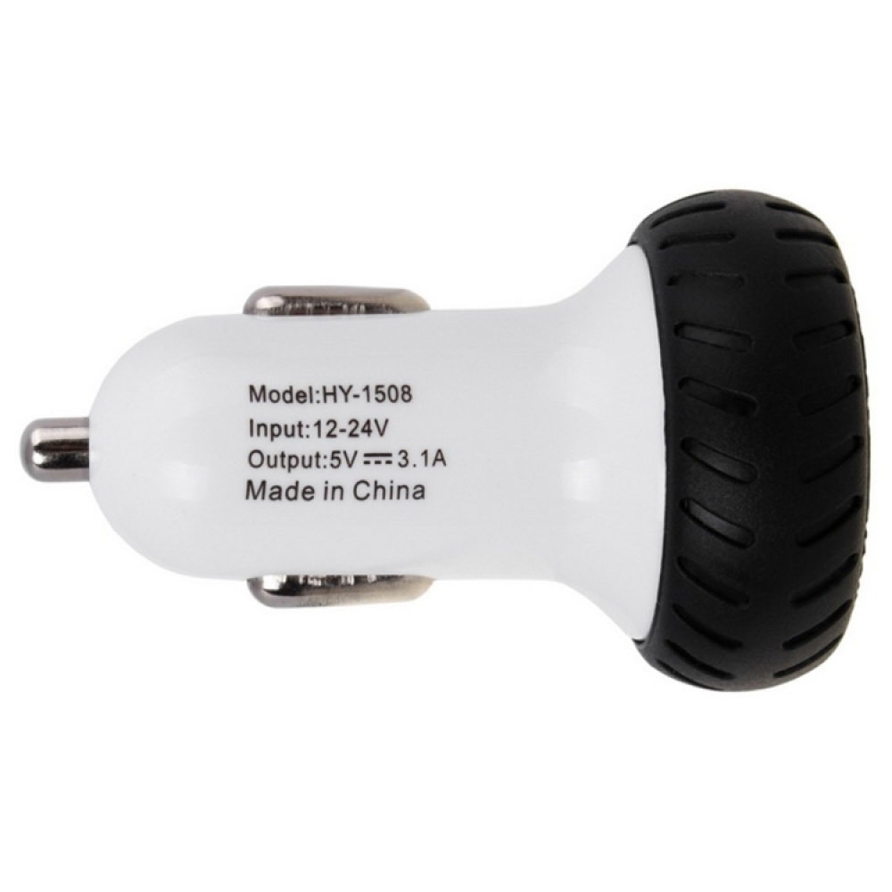 Mini Wheels Design 5V 1.0A+2.1A Double USB Universal Quick Car Charger for Phones / Tablets(White + Black ) - Image 2