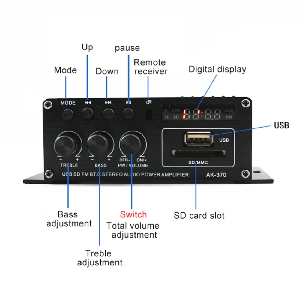 AK370 12V Household / Car Bluetooth HIFI Amplifier Audio with Remote Control - Image 3