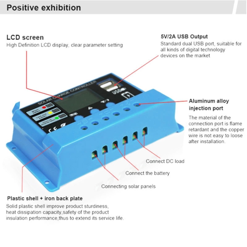 30A Solar Charge Controller 12V / 24V Lithium Lead-Acid Battery Charge Discharge PV Controller, with Indicator Light - Image 3