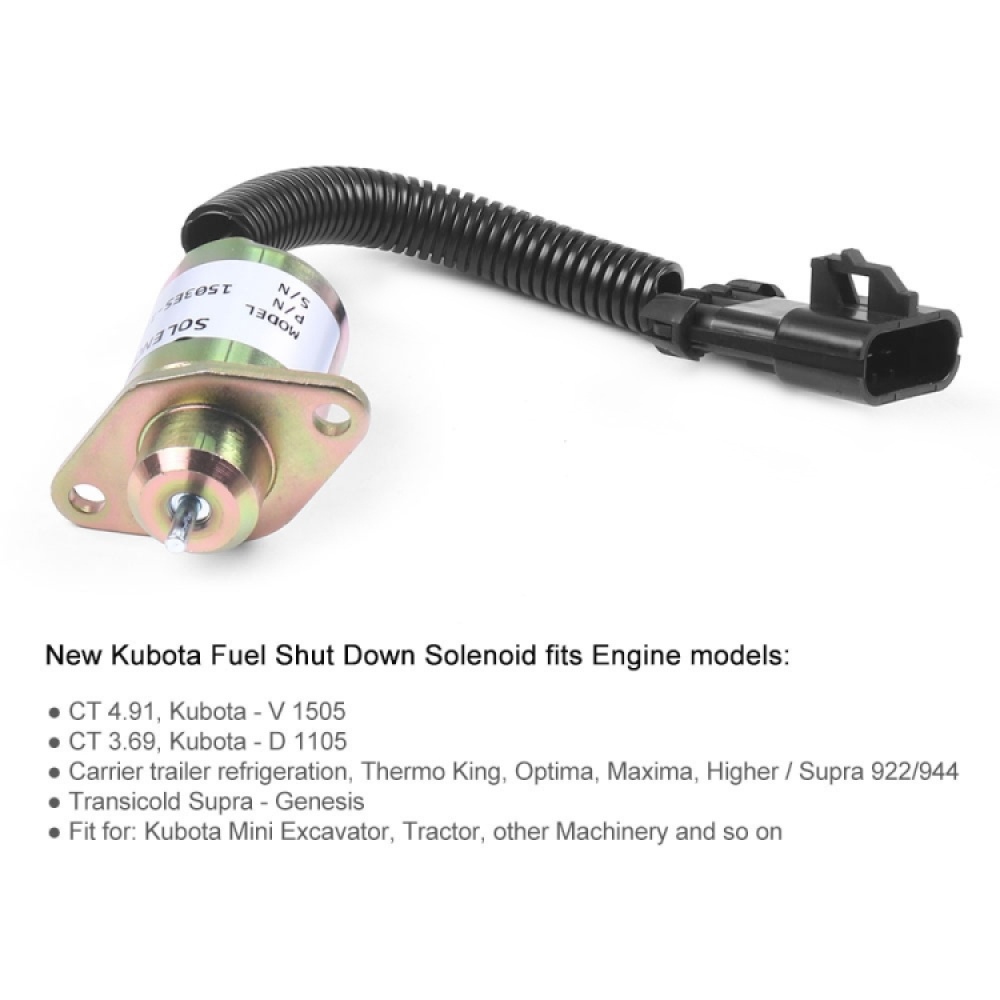 Excavator Fuel Shutdown Shut Off Solenoid Valve for Kubota V1505 R90 1503ES-12A5UC9S - Image 3