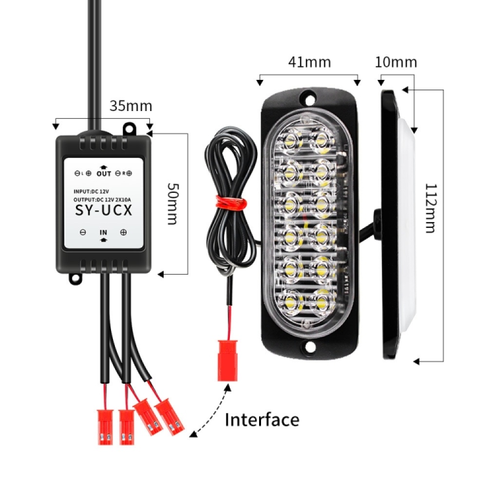 DC12V-24V / 18W 4 in 1 Front Grille Emergency Strobe Flash Warning Light Pickup 12LEDs Side Light Wireless Control 16 Modes (Red Light) - Image 3