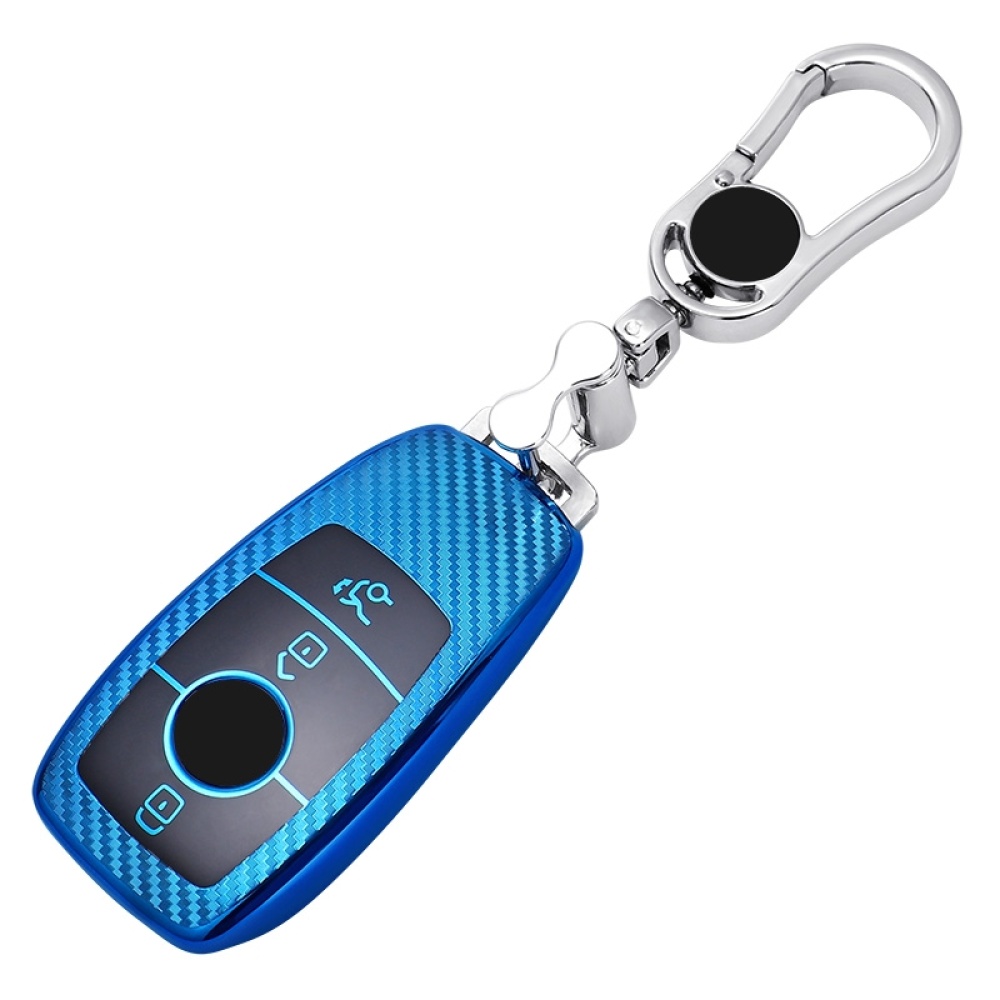 For Mercedes-Benz E-Class Smart 3-button Car TPU Key Protective Cover Key Case with Key Ring (Silver) - Image 2