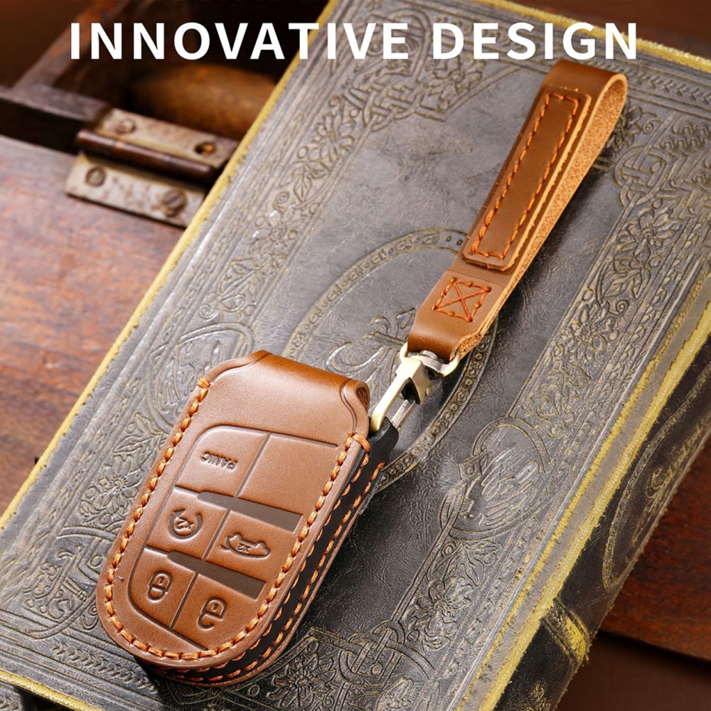 Hallmo Car Genuine Leather Key Protective Cover for Jeep Compass 4-button(Brown) - Image 3