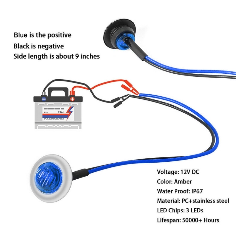 10 PCS MK-118 3/4 inch Metal Frame Car / Truck 3LEDs Side Marker Indicator Lights Bulb Lamp (Blue Light) - Image 3