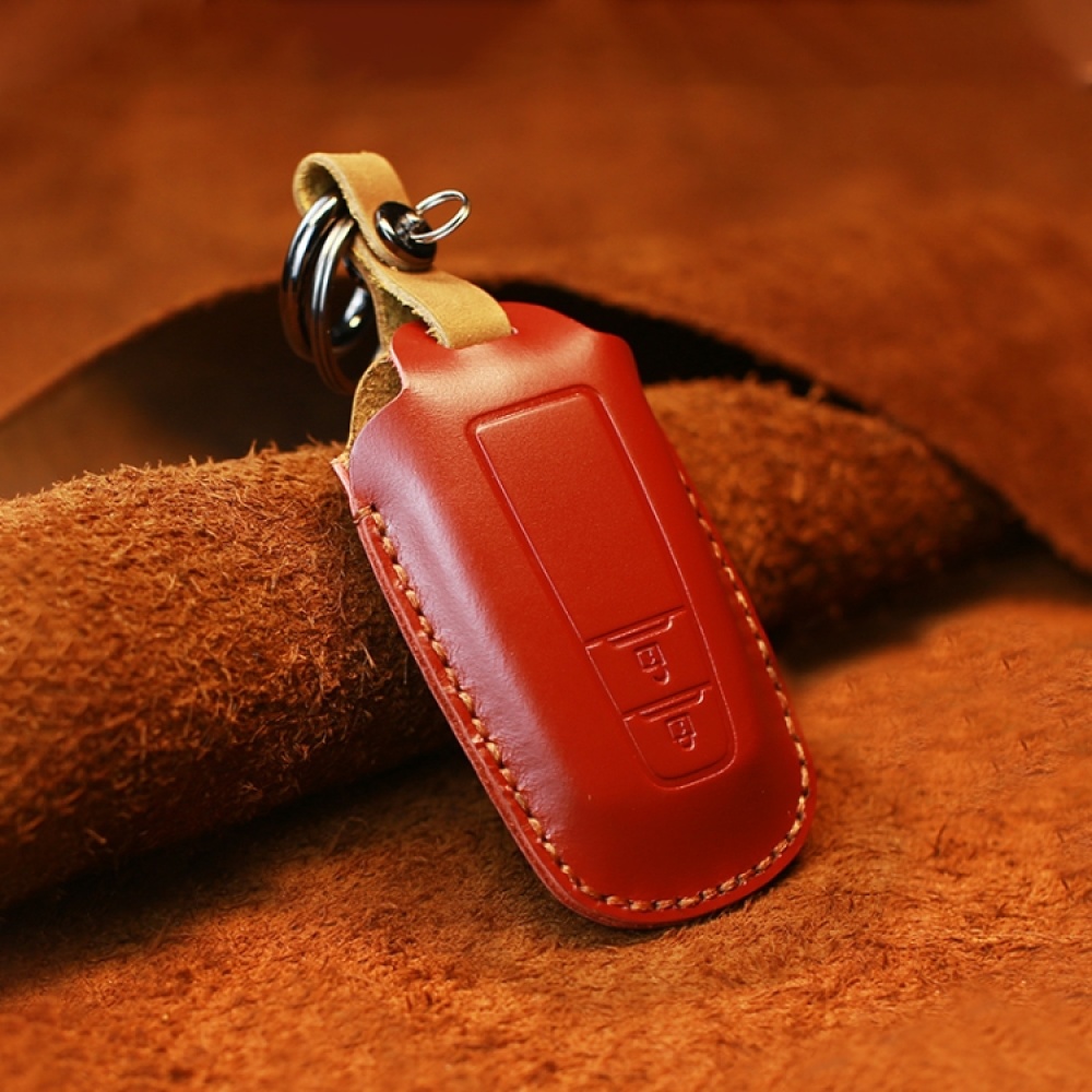 For Toyota Car Cowhide Leather Key Protective Cover Key Case, Two Keys Version(Red)