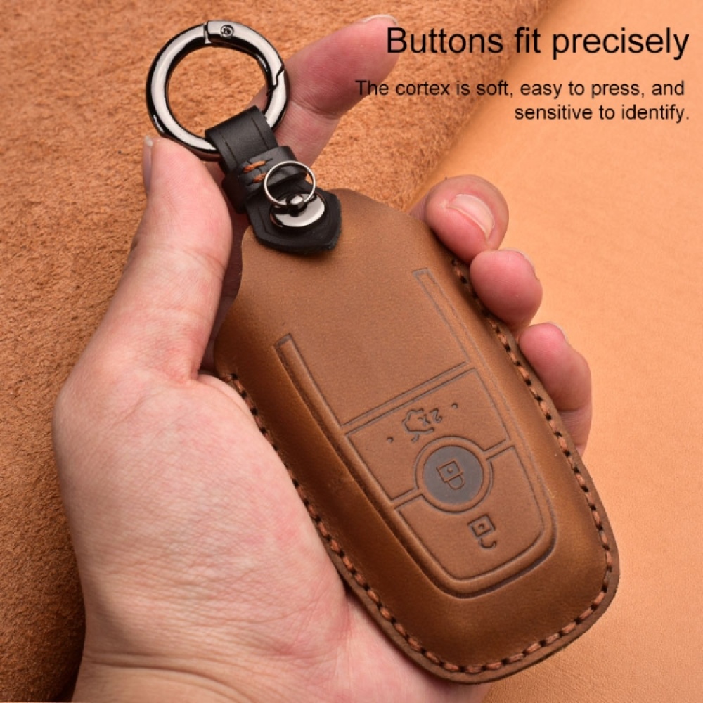 For Ford Car Cowhide Leather Key Protective Cover Key Case, Three Keys Version (Blue) - Image 3