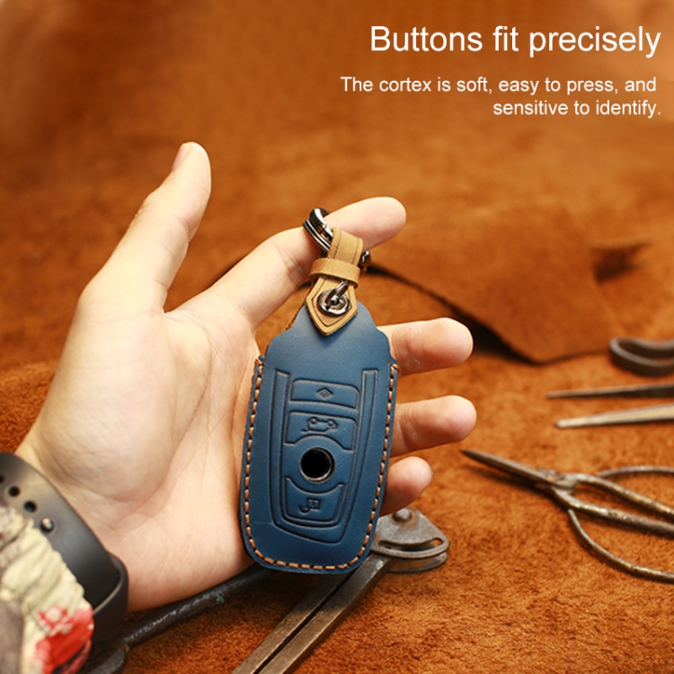 For BMW Old Style Car Cowhide Leather Key Protective Cover Key Case, Two Keys Version (Blue) - Image 3