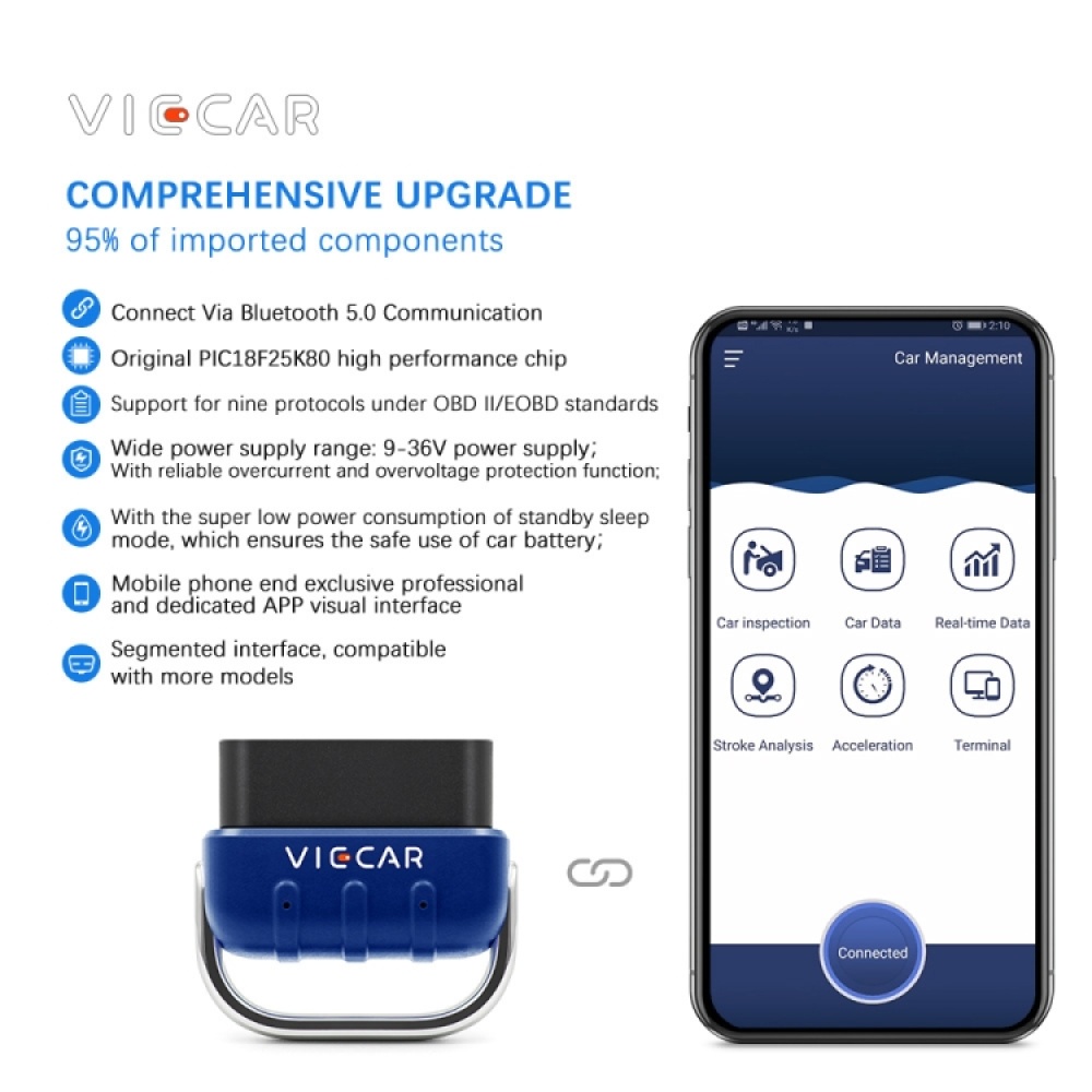 Viecar VP005 Car Mini OBD Fault Detector V2.2 Bluetooth Diagnostic Tool with 25K80 327 - Image 2