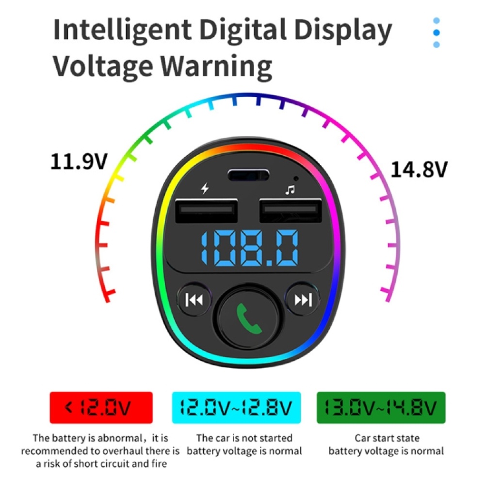 Car Bluetooth MP3 Player Audio FM Transmitter with Ambient Light - Image 2