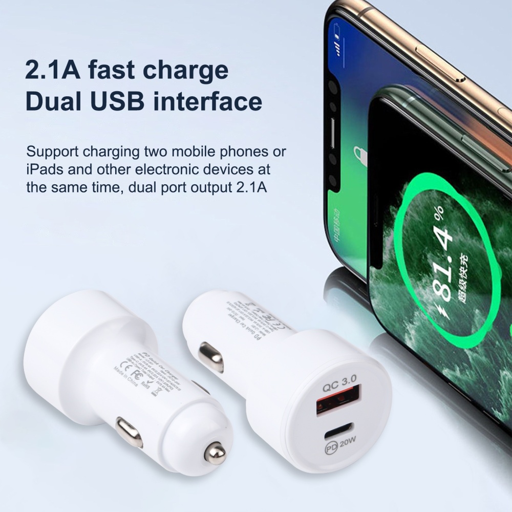 LZ-201 PD 20W USB-C / Type-C + QC 3.0 USB Mini Fast Car Charger(White) - Image 3