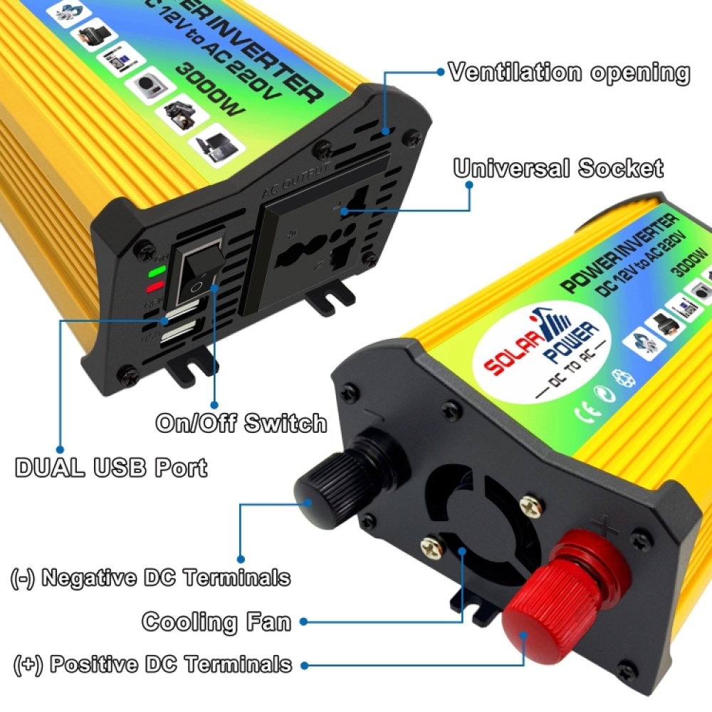 Legend I Generation DC12V to AC220V 3000W Car Power Inverter(Yellow) - Image 3