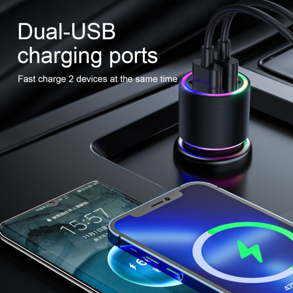 JOYROOM JR-CL10 4.8A Dual USB Car Charger with 3 In 1 Charging Cable(Black) - Image 2