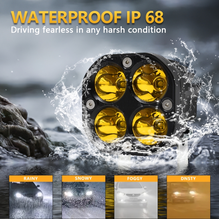 Car 3 inch 4LEDs Continuous Spotlight 20W / 2000LM / 6000K / DC9-80V(Yellow Light) - Image 3