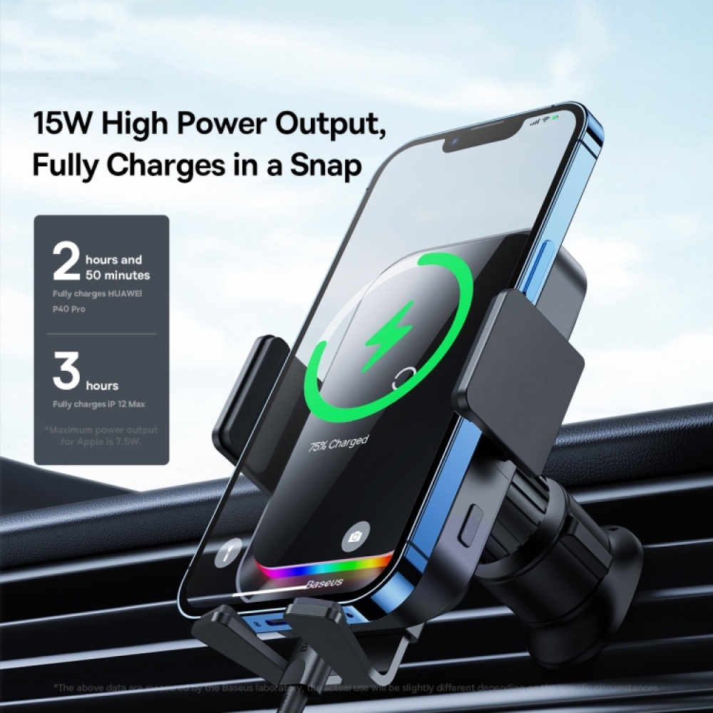 Baseus 15W Halo Electric Wireless Charging Car Mount(Black) - Image 3