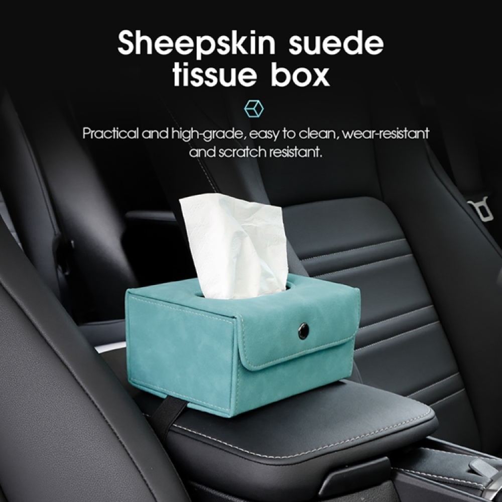 Car Hanging Type Tissue Box Sheepskin Leather Facial Tissue Case(Blue) - Image 3