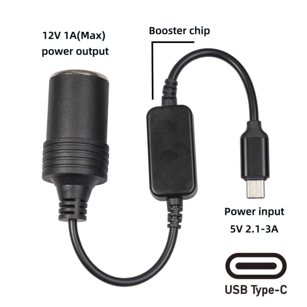 3710-03 30cm Type-C 5V to 12V Car Cigarette Lighter Socket Boost Power Adapter Cable - Image 3