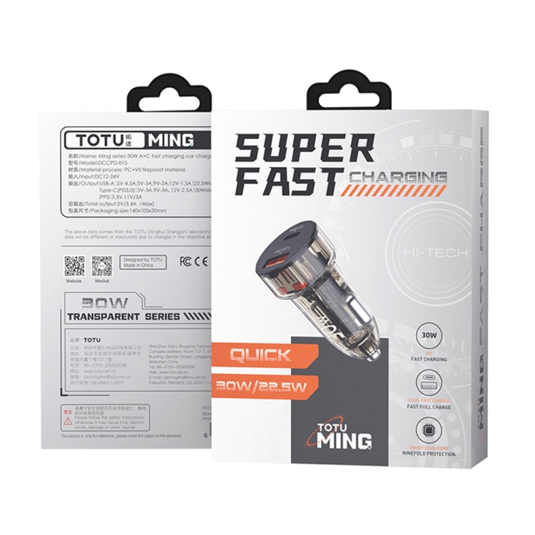 TOTU DCCPD-015 Ming Series 30W USB + Type-C Fast Charging Car Charger(Black) - Image 3
