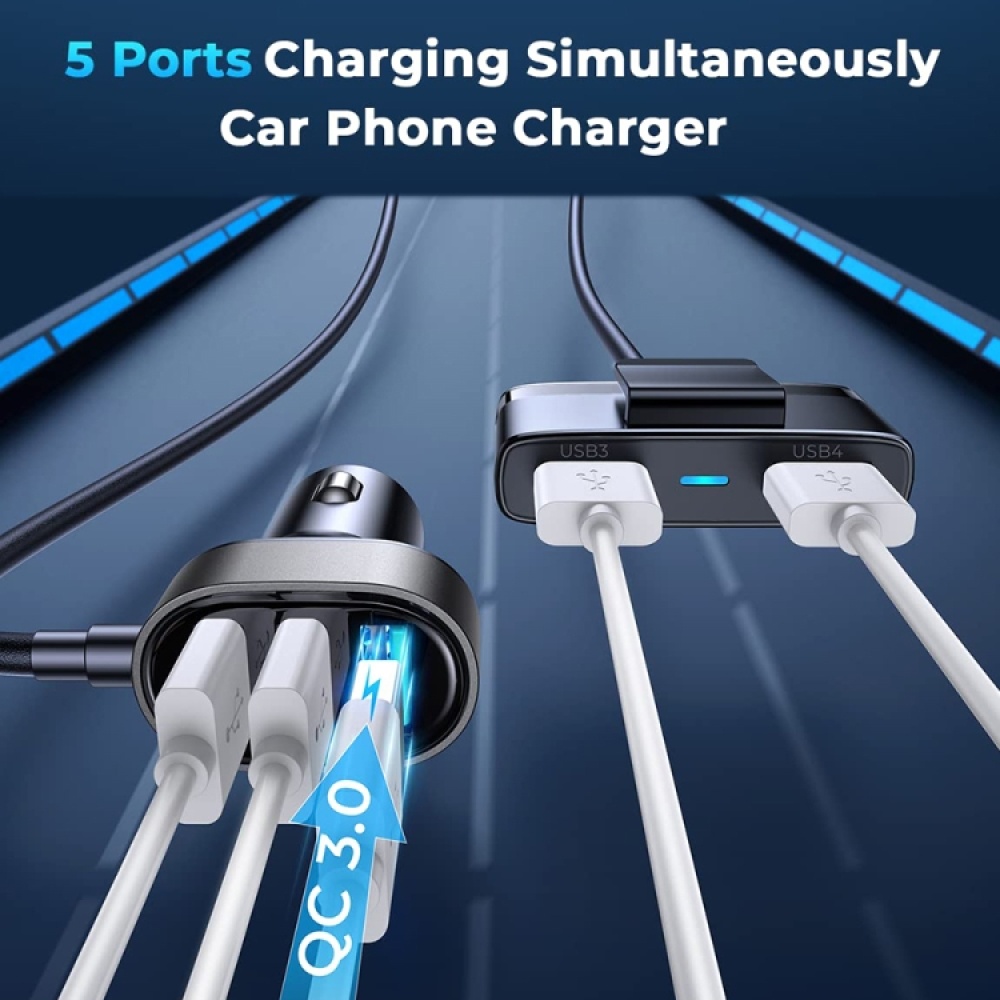 JOYROOM CL03 PRO 45W 5-ports USB Car Charging with Extended HUB(Black) - Image 3