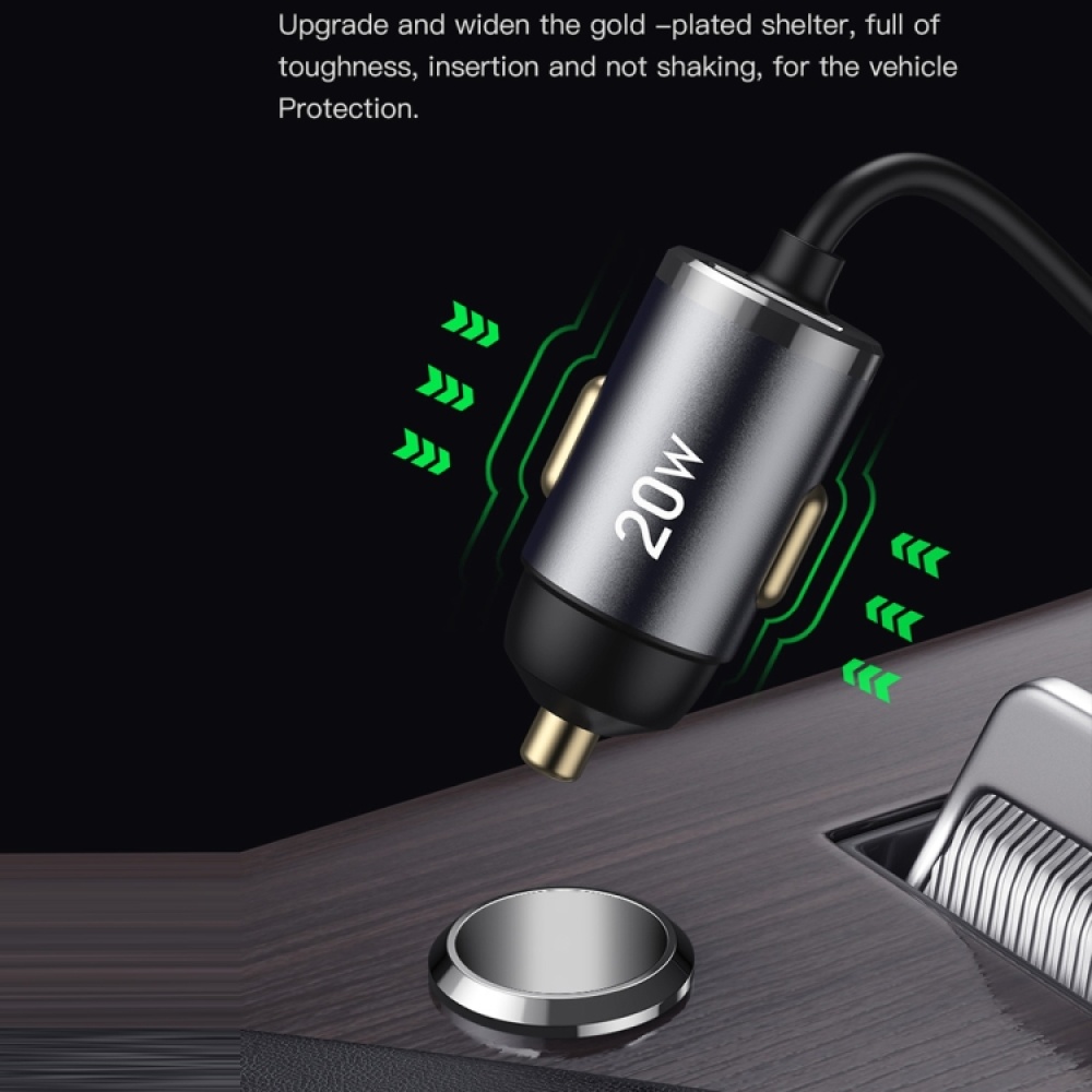 TOTUDESIGN 20W USB Car Fast Charging, Cable Length: 1.2m, Interface:USB-C / Type-C(Grey) - Image 2