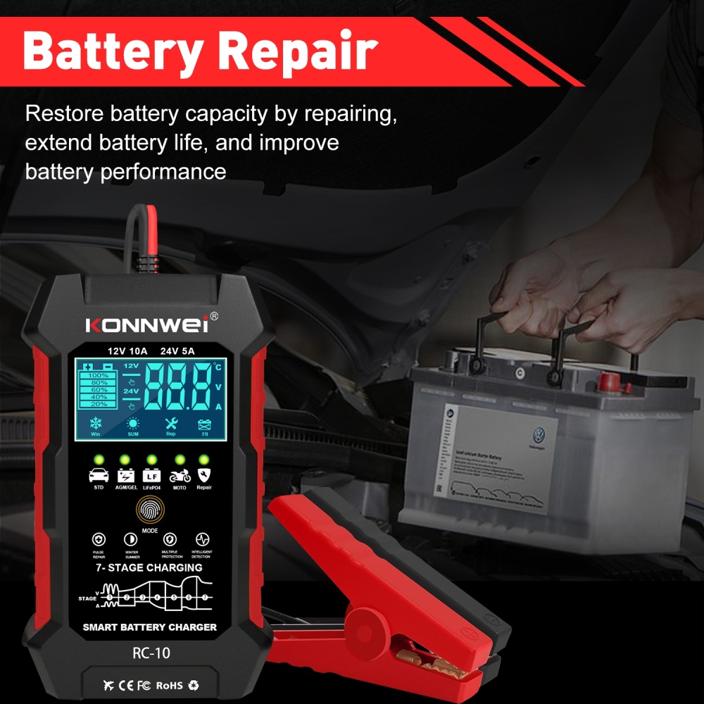 KONNWEI RC-10 2 inch Car Battery Charger Battery Pulse Repair Tool, Plug Type:EU Plug - Image 3