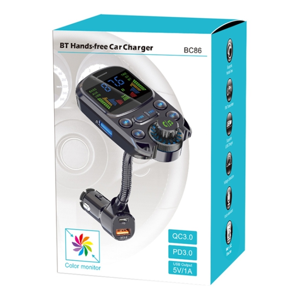 BC86 Colorful Screen Car Bluetooth 5.3 FM Transmitter MP3 Player - Image 2