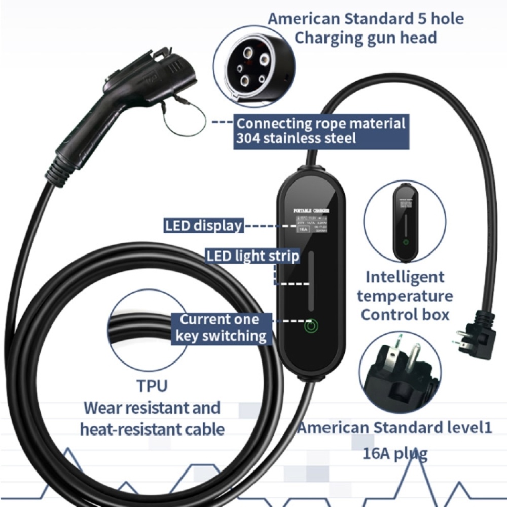 EV 16A Portable New Energy Vehicle Charging Gun Home Car Charger, Plug:Type 1 6-20P - Image 2