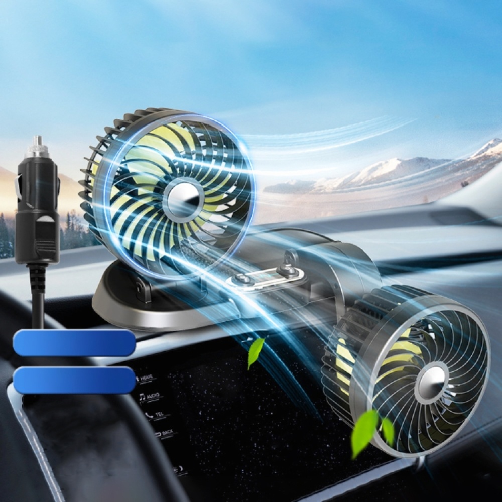 F622 Car Creative Folding Rotatable Double Head Electric Cooling Fan, Style:12V Cigarette Lighter