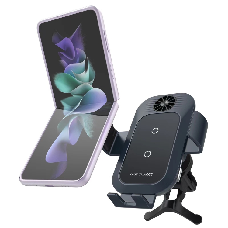 For Samsung Galaxy Z Flip4 / 3 C35 Fan Cooling Dual Coil Car Phone Holder Wireless Charger - Image 2