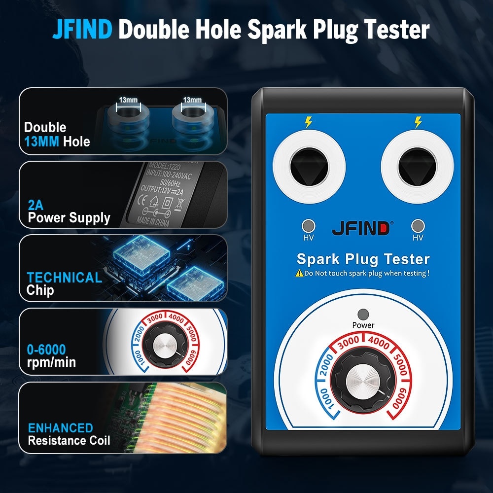 JFIND JF109 Car Double Hole Spark Plug Tester(US Plug) - Image 2