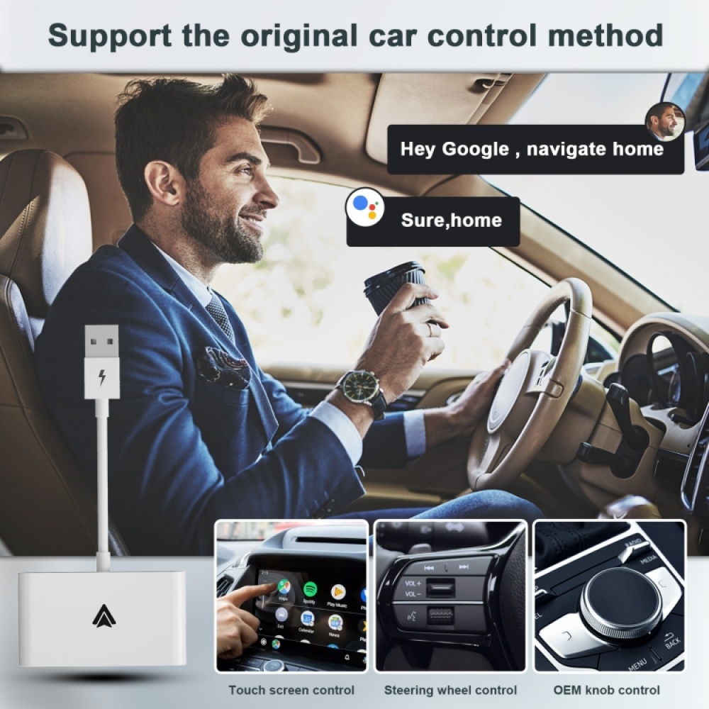 THT-020-2+ USB + USB-C / Type-C Wired to Wireless Carplay Adapter for Android Smartphone(White) - Image 2