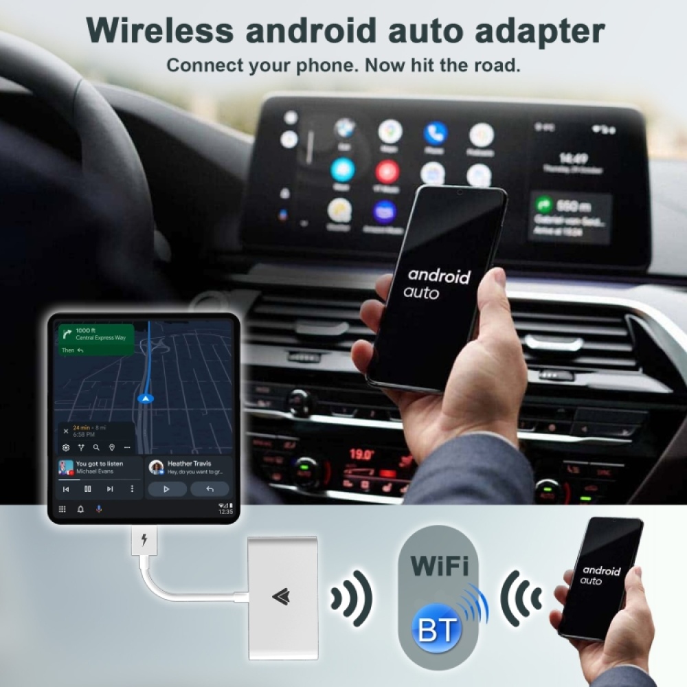 THT-020-2+ USB + USB-C / Type-C Wired to Wireless Carplay Adapter for Android Smartphone(White) - Image 3