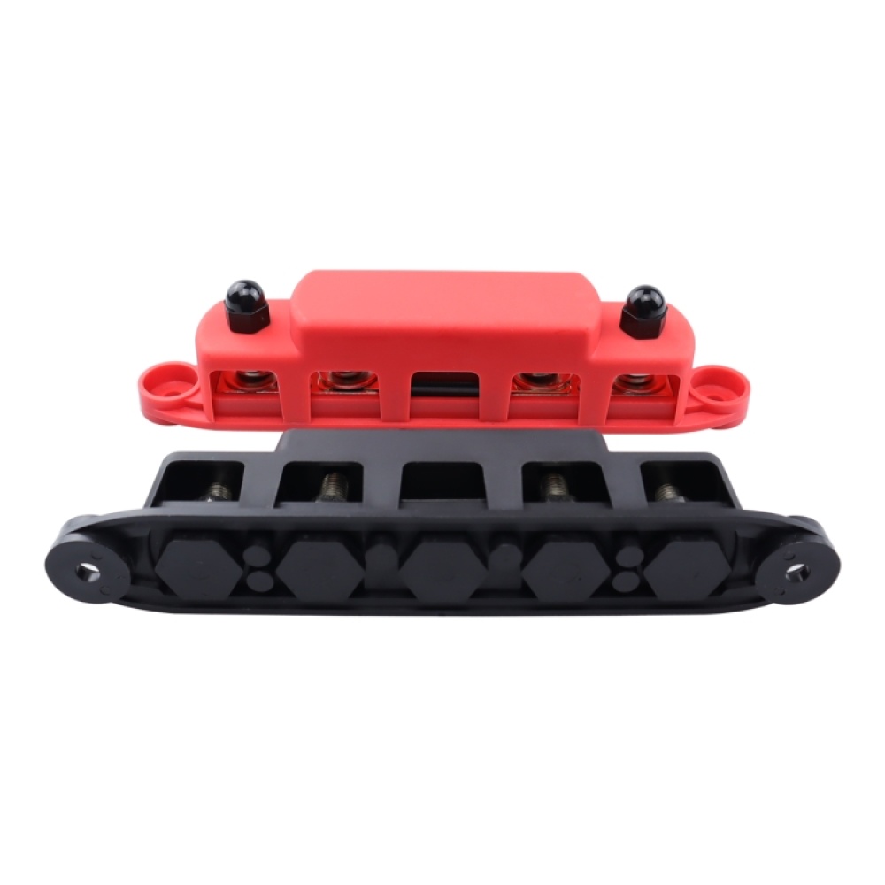 CP-4125 1 Pair RV Yacht M8 Single Row 4-way Power Distribution Block Busbar with Cover with 300A Fuse(Black + Red) - Image 2