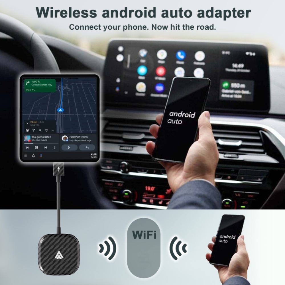 Carbon Fiber USB + USB-C / Type-C Wired to Wireless Carplay Adapter for Android(Black) - Image 2