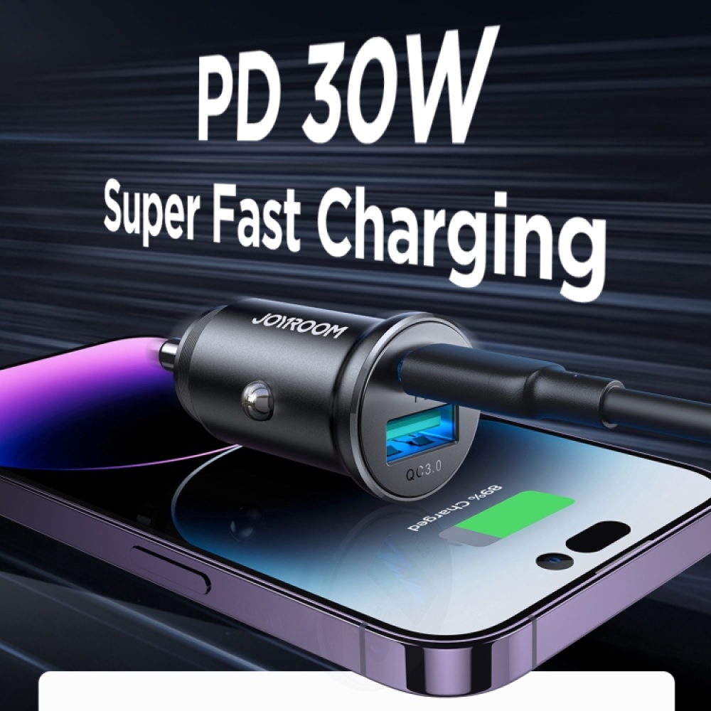 JOYROOM JR-CCN05 30W PD+QC3.0 Mini Metal Car Charger(Black) - Image 3