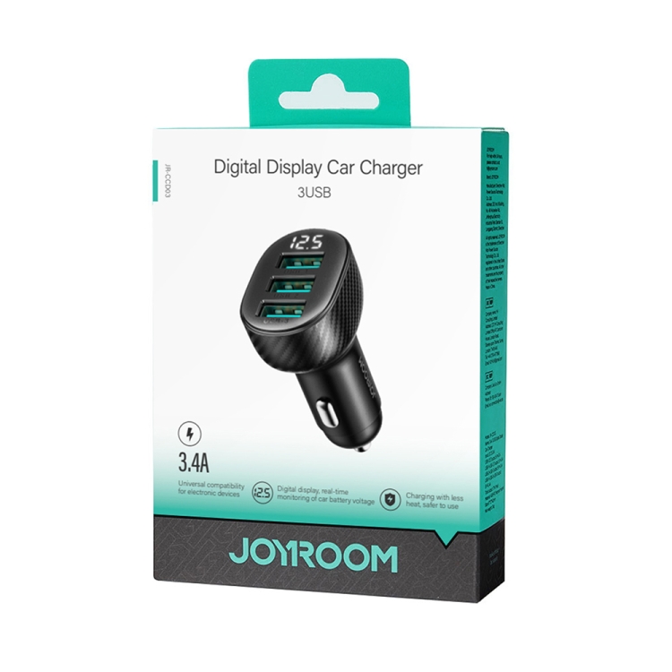 JOYROOM JR-CCD03 3.4A 3 x USB Ports Digital Display Car Charger(Black) - Image 2