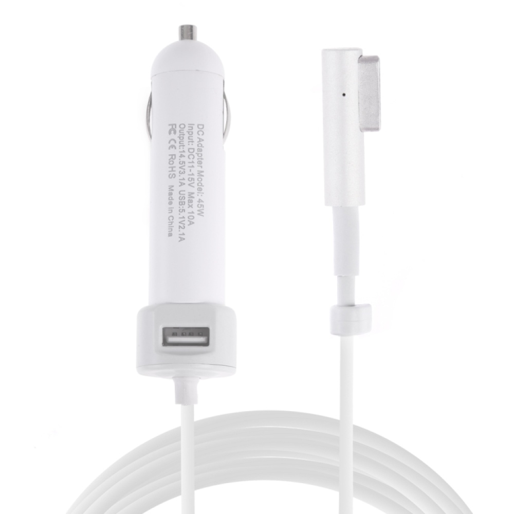 45W 5.1V 2.1A USB Interface Car Charger with 14.5V 3.1A L MagSafe Interface Data Cable(White) - Image 2