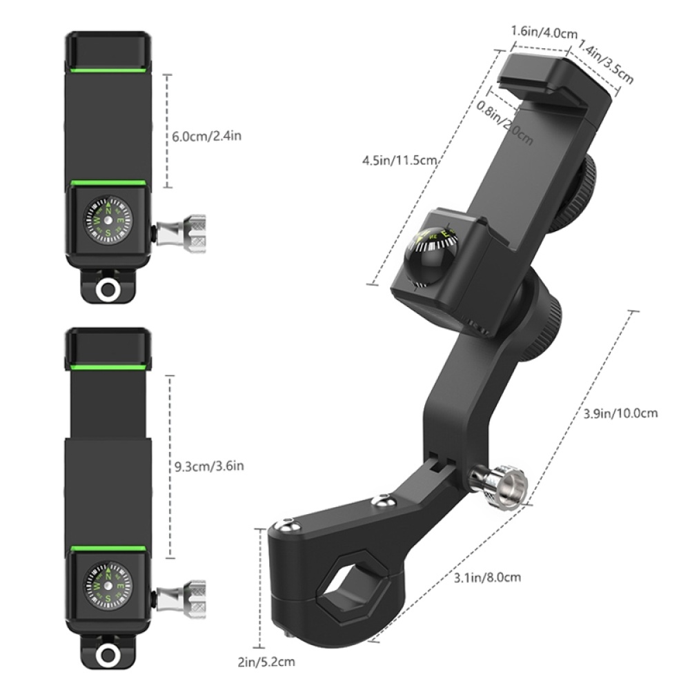 Motorcycle Spherical Compass Phone Holder, Handlebar with Light (Black) - Image 2