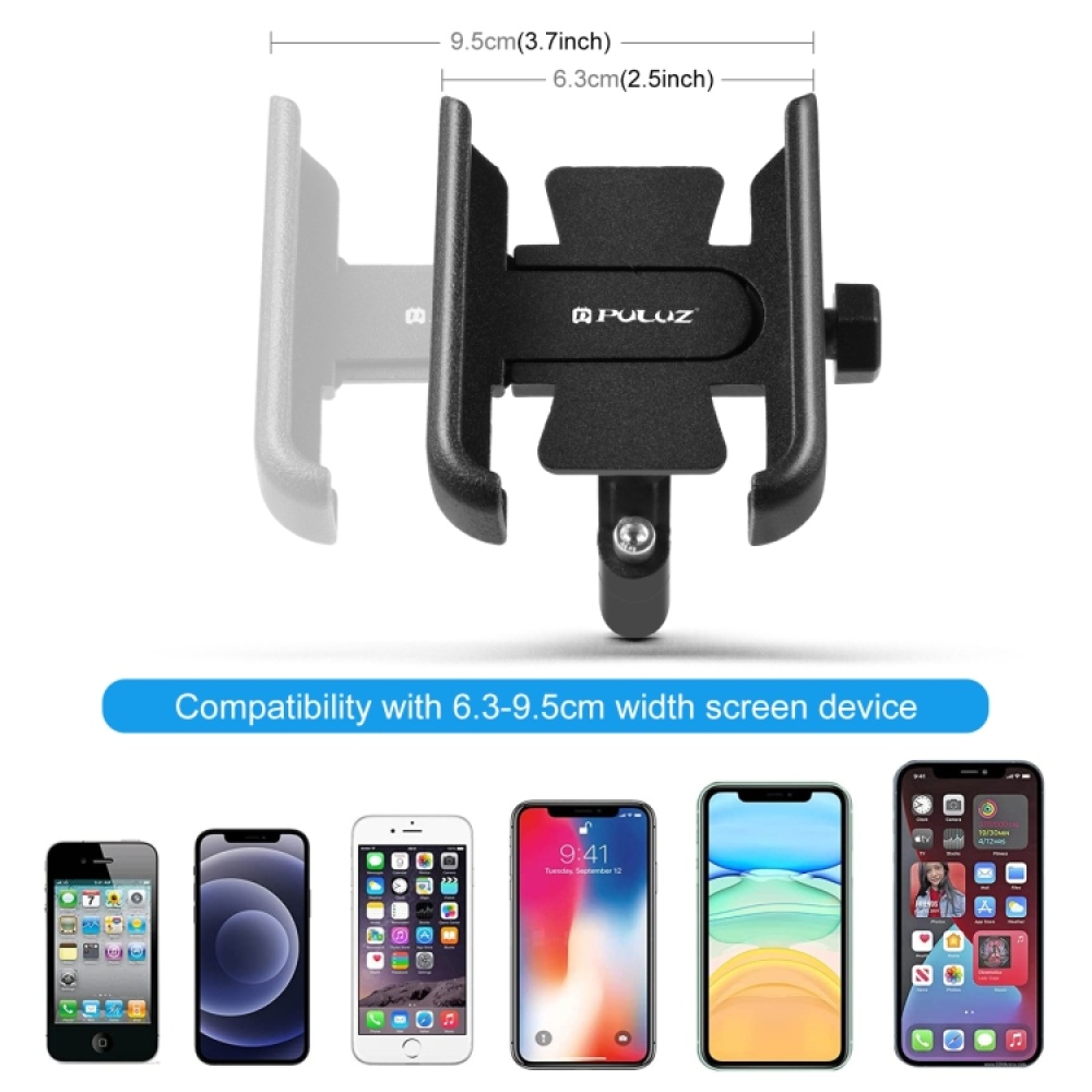 PULUZ Motorcycle Bicycle Handlebar Aluminum Alloy Phone Holder(Black) - Image 2