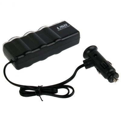 WF-0120 12V / 24V 3 Way Triple Sockets USB Car Cigarette Lighter Socket Splitter Charger(Black) - Image 3