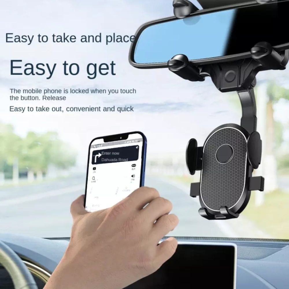 R004 Rearview Mirror 360 Rotatable Retractable Car Phone Holder - Image 3