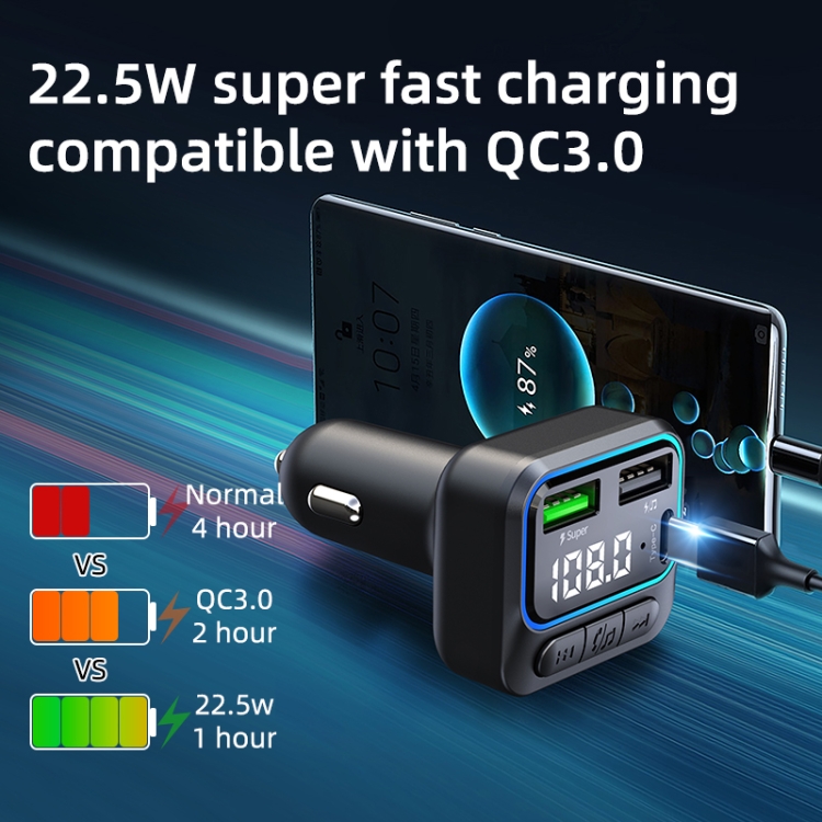 C40 Type-C + Dual USB QC3.0 Car Charger Bluetooth Hands-free Call Adapter Car MP3 Music Player - Image 2