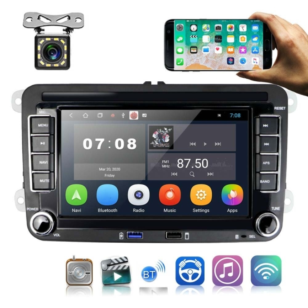 For Volkswagen Q3300KT 7-inch 1+16G Car Multimedia Player Navigation Bluetooth Reversing Integrated Machine Android 10.0, Style:Standard+12Lights Camera