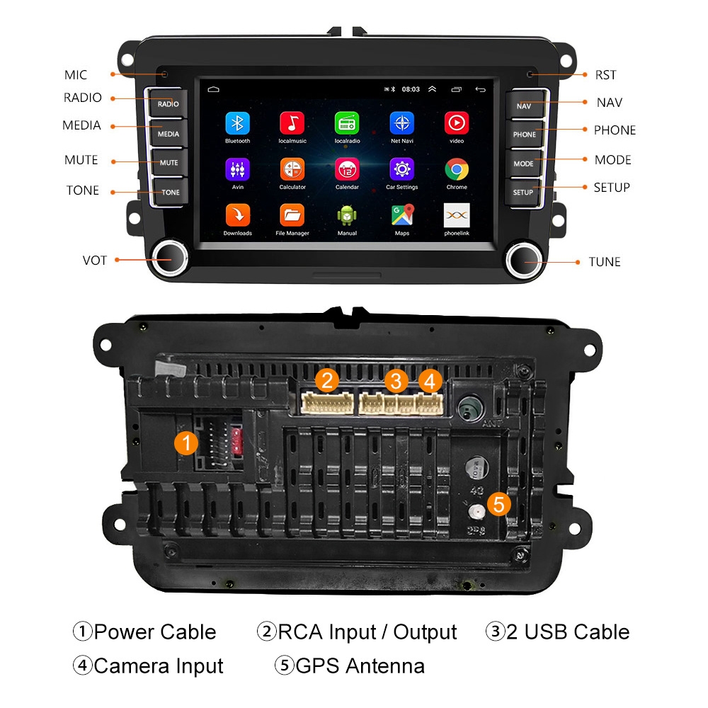 A3040 For Volkswagen 7-inch 2+32G Android Car Navigation Central Control Large Screen Player With Wireless CarPlay, Style:Standard+12Lights Camera - Image 3