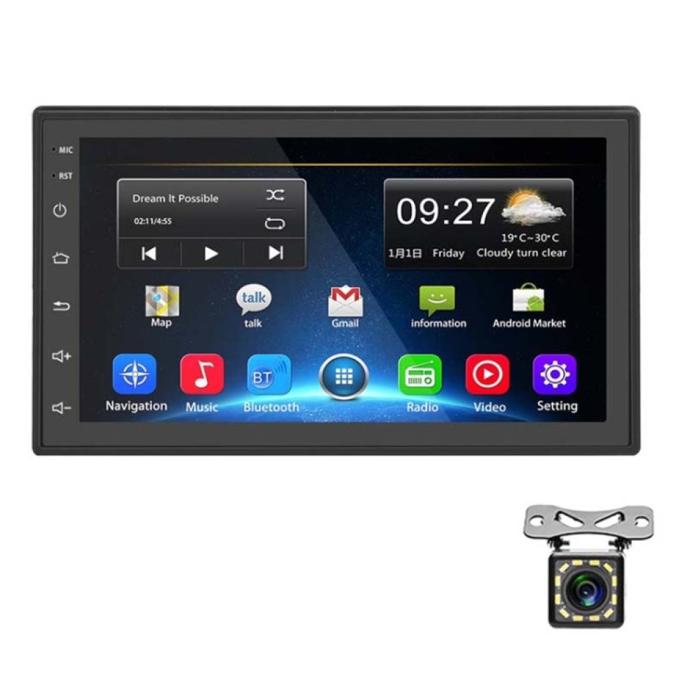 A2222KT 7 Inch Android Navigation WiFi Version 2+64G GPS Bluetooth 2.5D Screen Car Central Control MP5 Player, Style:Standard+12Lights Camera