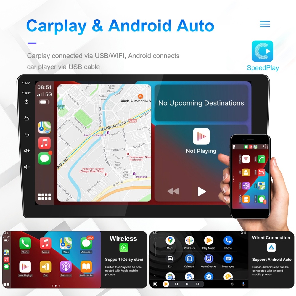 A3196 10 Inch Car Android Large Screen Navigation Central Control Screen 2+32G Player with CarPlay, Style:Standard+12Lights Camera - Image 3