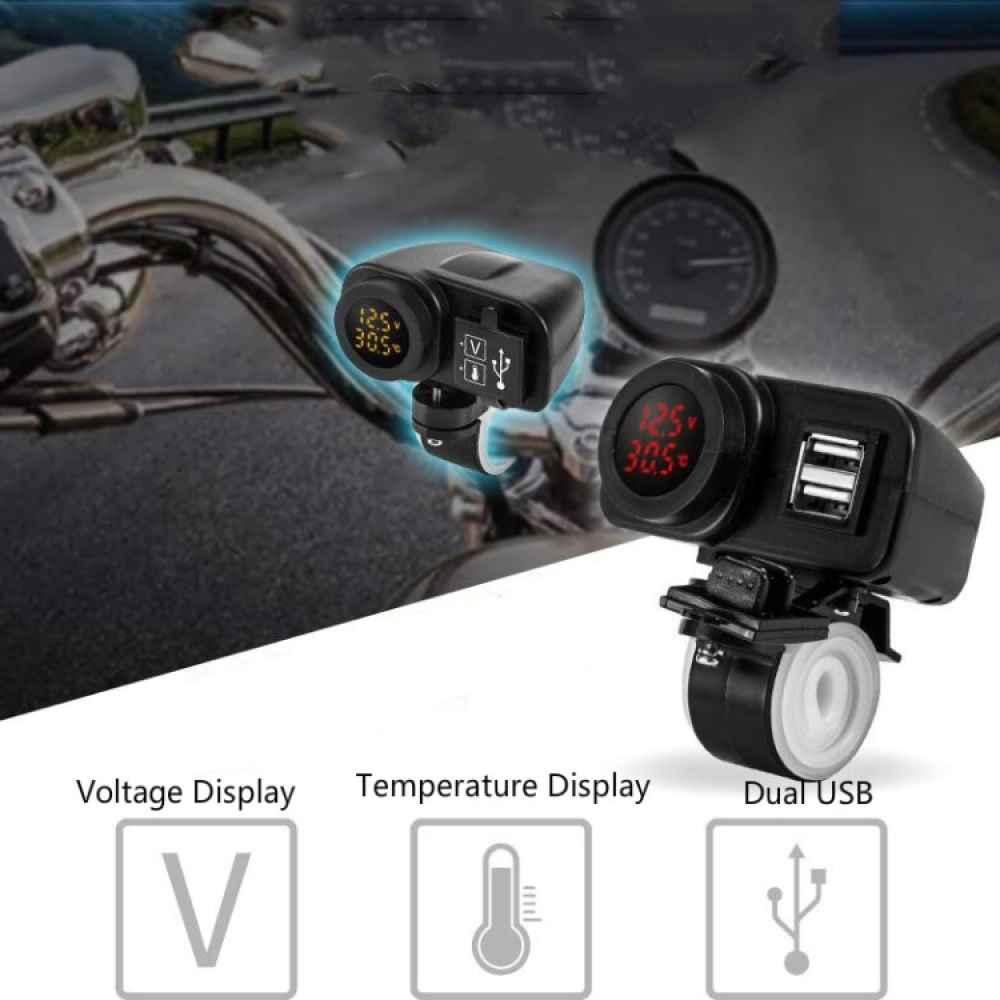 Motorcycle Car Mobile Phone Charger Waterproof Temperature Digital Display Charger with Switch(Yellow Light) - Image 2