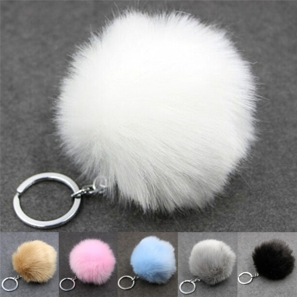 Simple Key Chain Fur Ball Pompon Keychain Pompom Artificial Rabbit Fur Animal Keychains for Woman Car Bag Key Rings(light purple) - Image 3