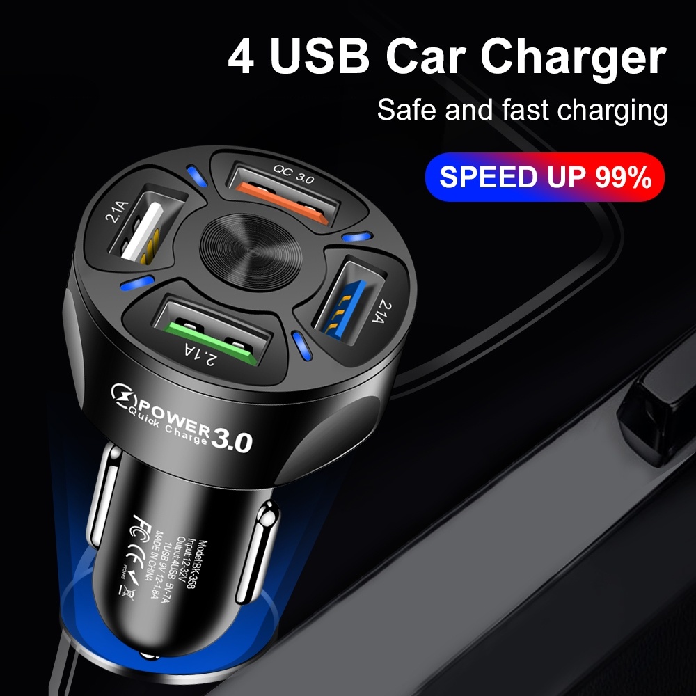 2 PCS BK-358 3A QC3.0 4USB Car Charger One For Four Mobile Phone Car Charger(White) - Image 2