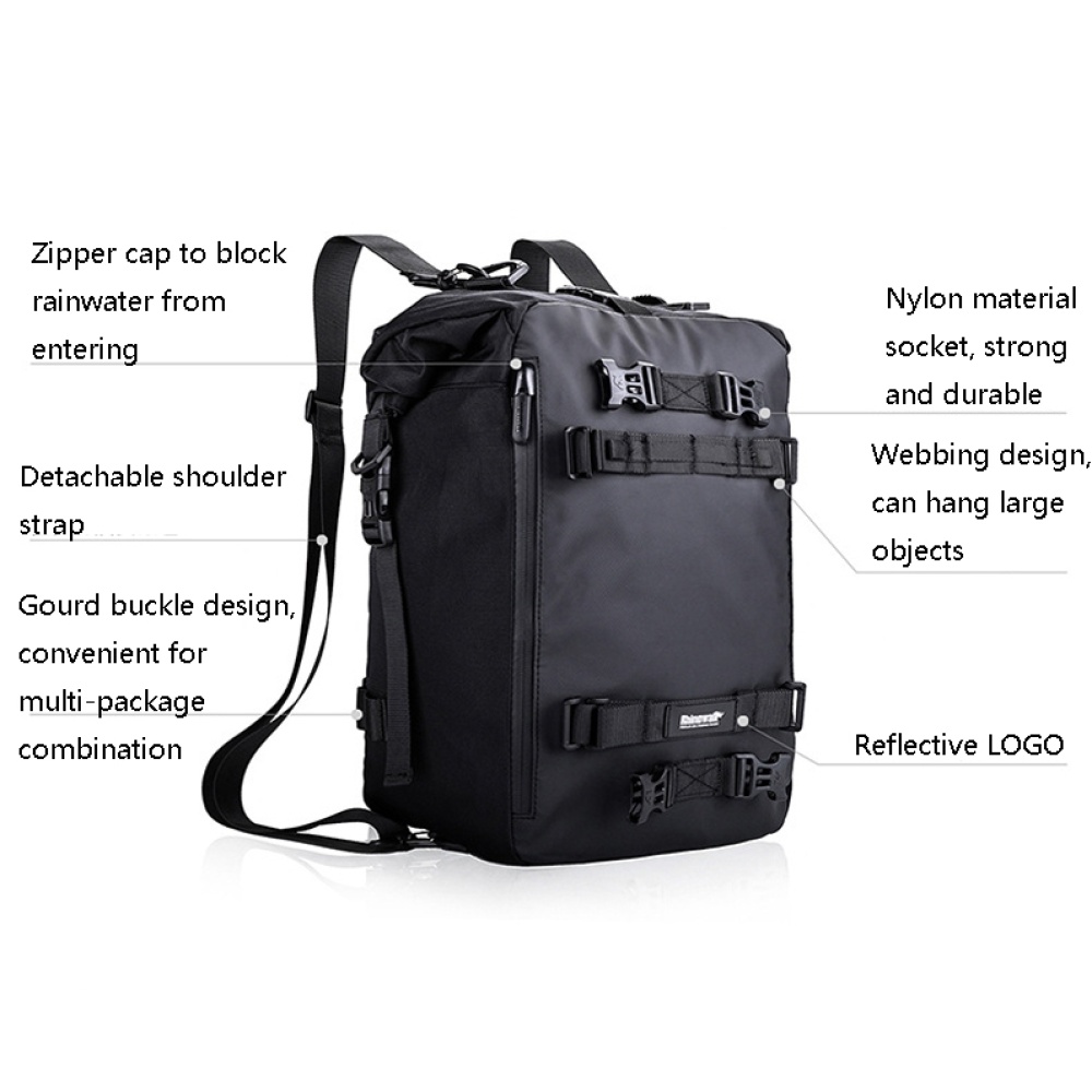 Rhinowalk Multi-Function Motorcycle Rear Seat Bag Combination Rear Shelf Pannier, Colour: Black 30L - Image 3